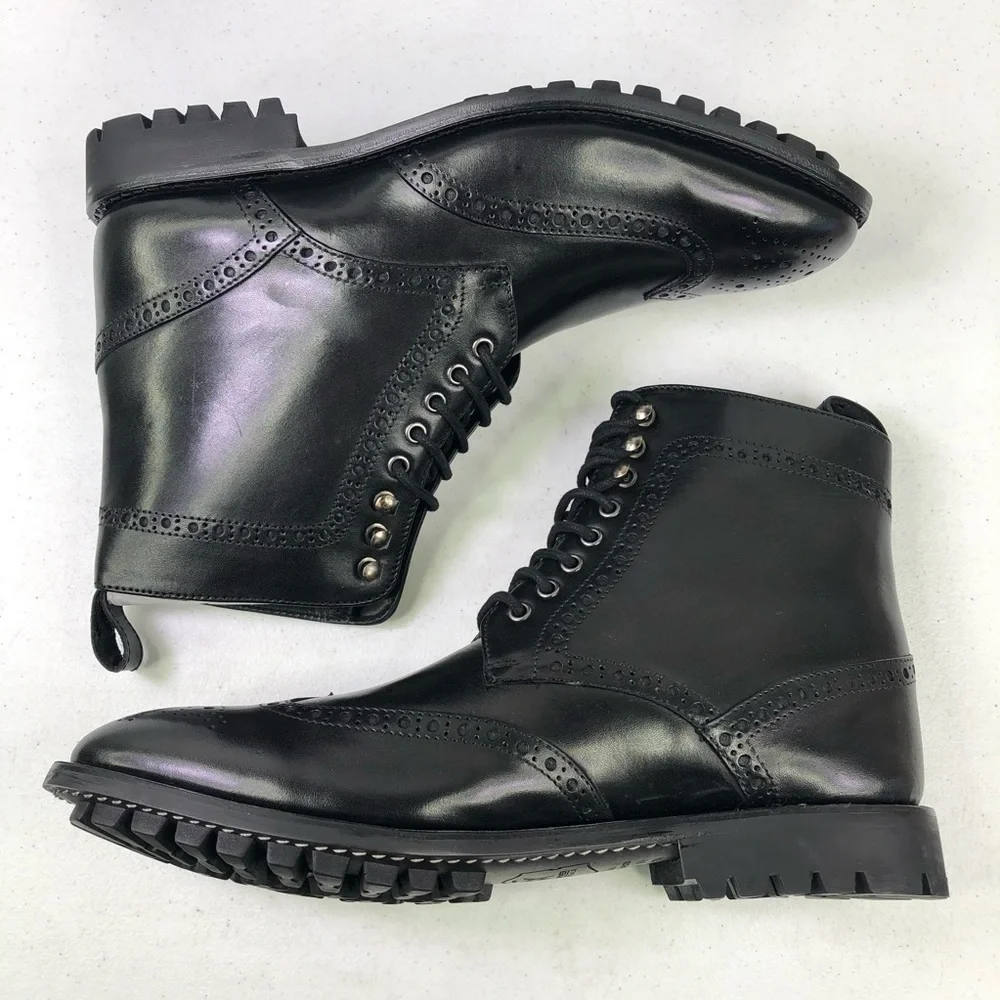 Anthony Veer Grant Wingtip Boots Black Leather Shoes